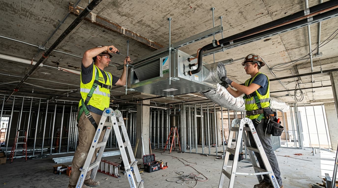 Hình ảnh thực tế thi công lắp đặt dàn lạnh âm trần nối ống gió Daikin mỏng 200mm trên trần thạch cao