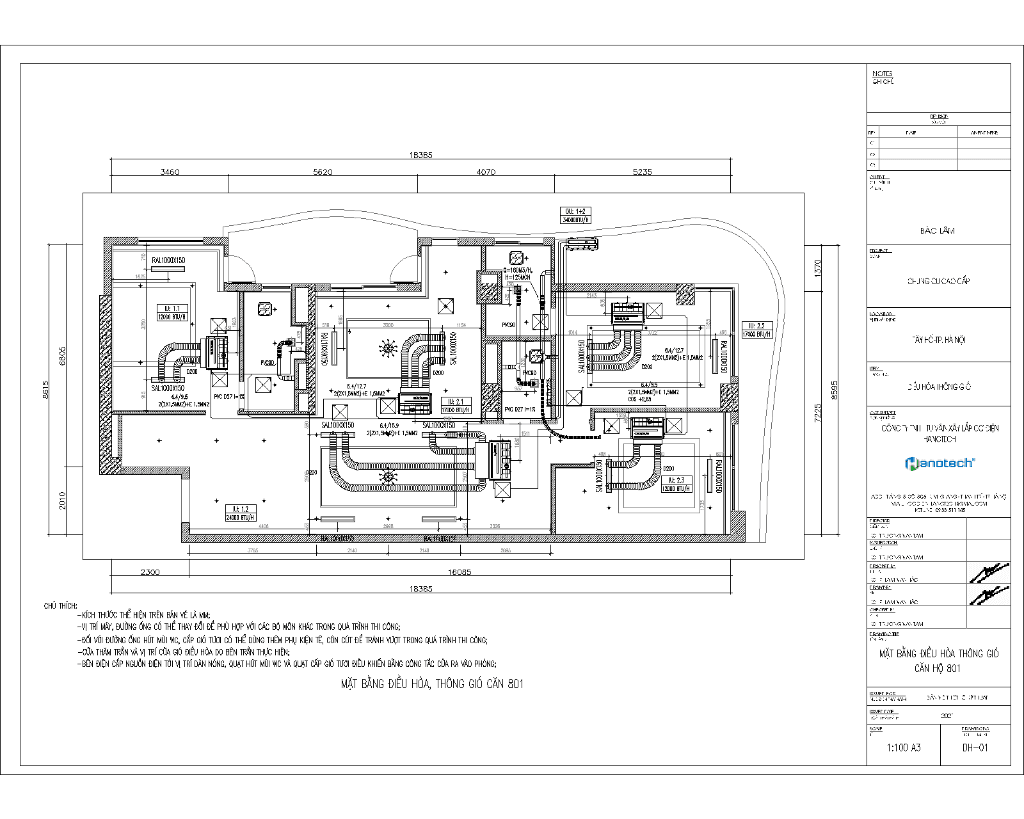 Trích xuất hồ sơ bản vẽ CAD bóc tách chi tiết hệ thống điều hòa & thông gió biệt thự Hà Nội do Kỹ sư Hanotech chủ trì