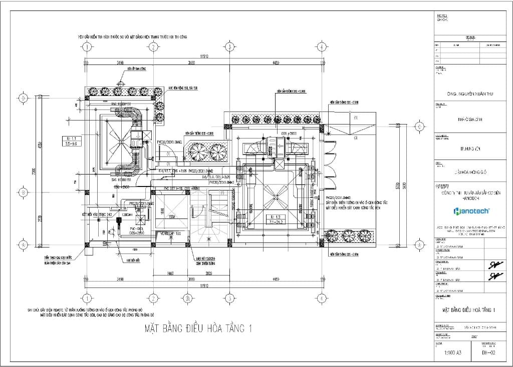 Trích xuất hồ sơ bản vẽ CAD bóc tách chi tiết khối lượng vật tư điều hòa trung tâm Daikin VRV do Kỹ sư Hanotech chủ trì