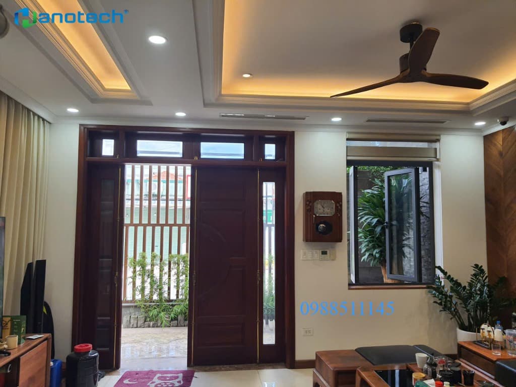 Hoàn thiện nghiệm thu bàn giao hệ thống điều hòa giấu trần nối cửa gió Slot nhôm phẳng mượt nội thất gỗ cao cấp phòng khách biệt thự
