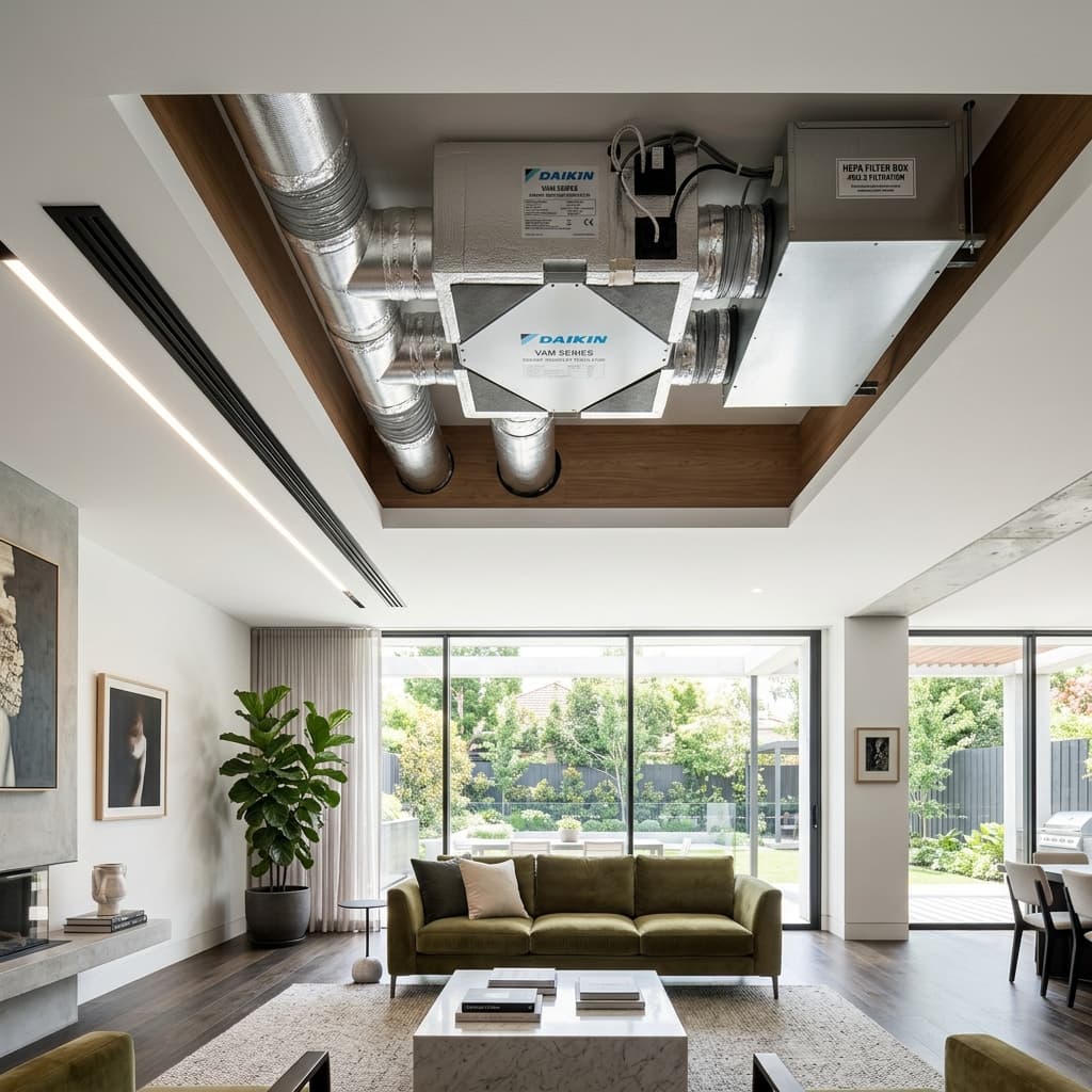 Trọn bộ giải pháp thông gió cấp gió tươi thu hồi nhiệt Daikin VAM tích hợp phin lọc bụi mịn PM2.5 cho biệt thự cao cấp