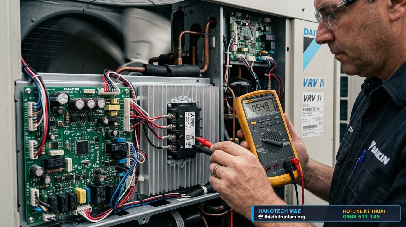 Kỹ sư cơ điện đo kiểm tra Diode Module IPM bo mạch biến tần dàn nóng Daikin VRV