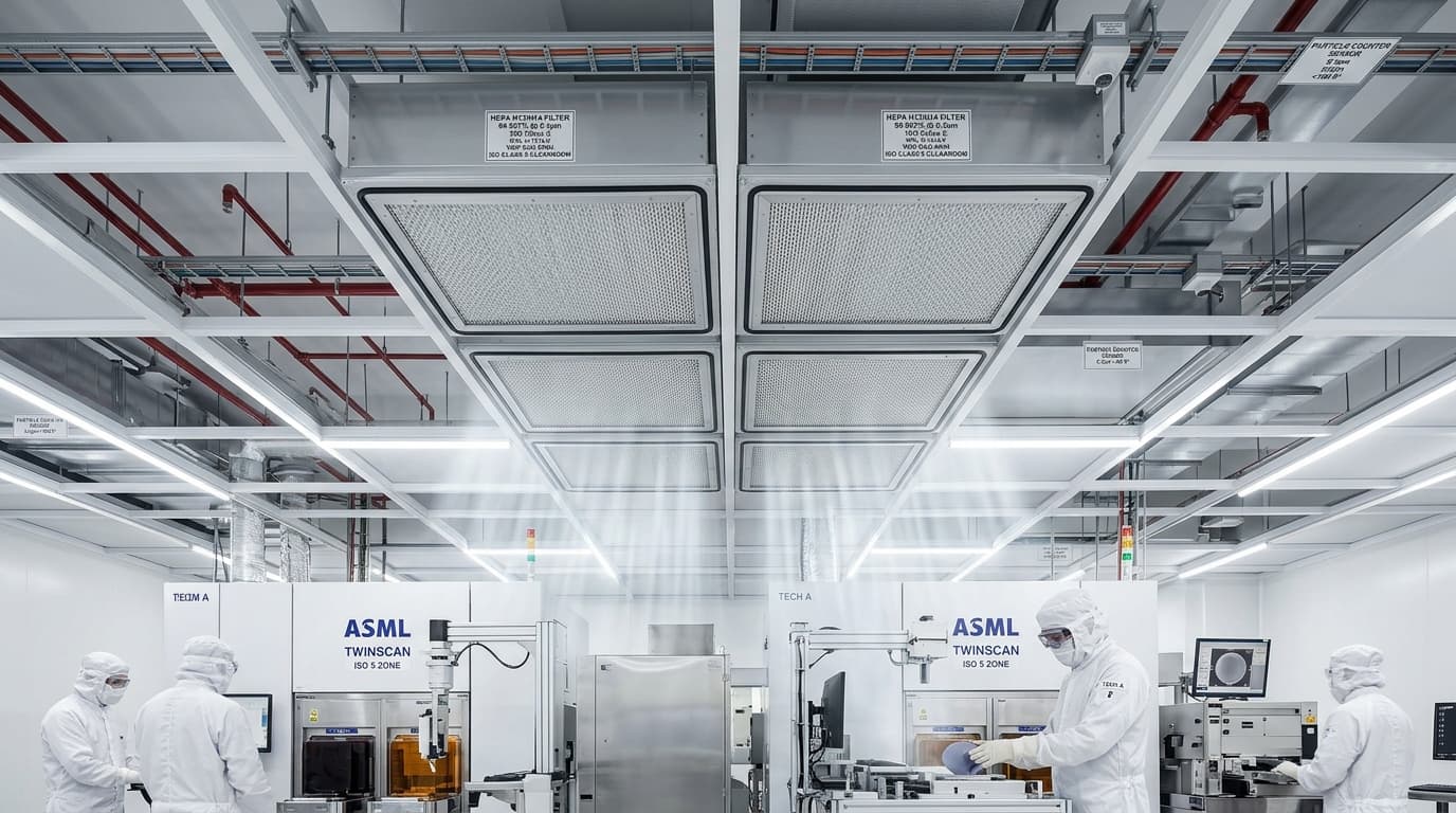 Hình ảnh hệ thống màng lọc HEPA H14 lắp âm trần nhà xưởng bán dẫn ISO Class 5 KCN VSIP Bắc Ninh