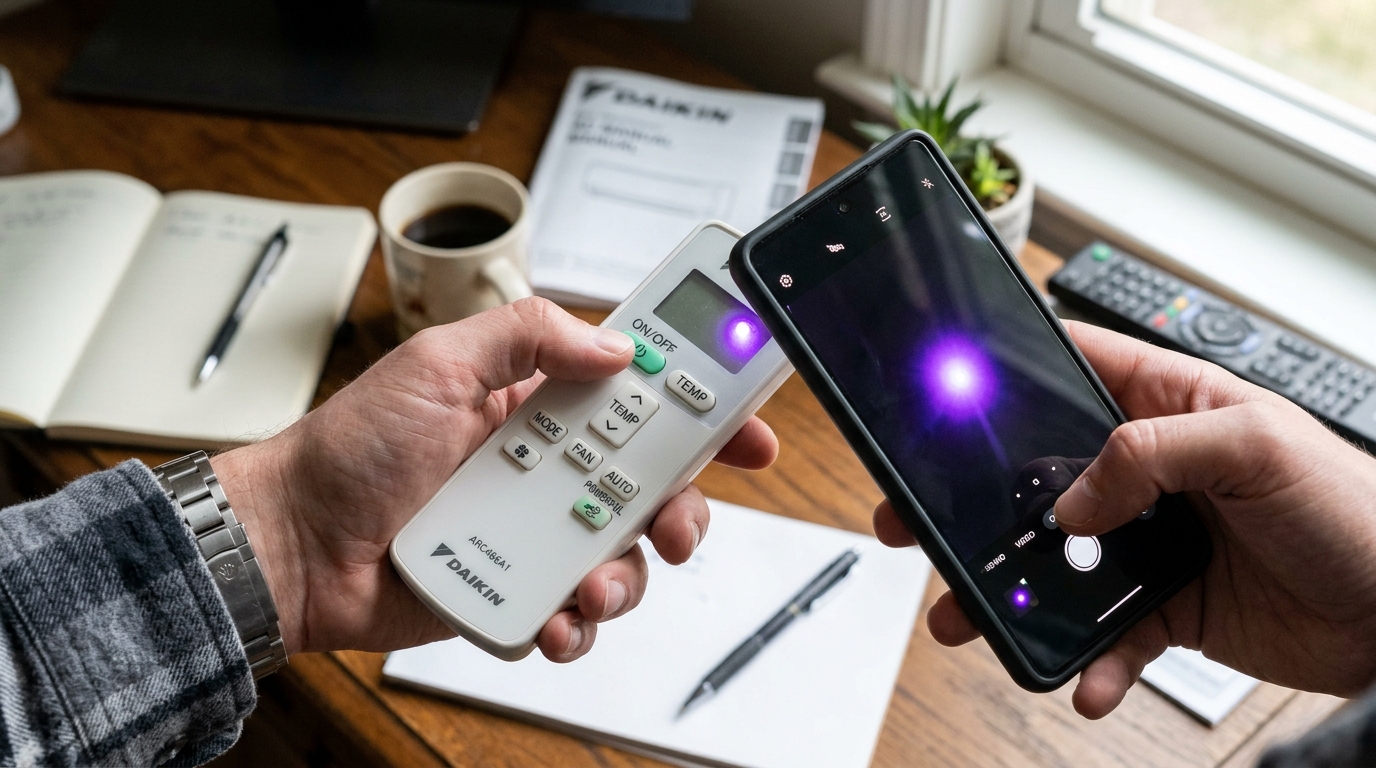 Mẹo dùng camera điện thoại kiểm tra mắt thần hồng ngoại của remote Daikin