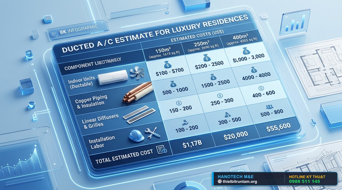 Sơ đồ infographic bóc tách dự toán lắp đặt điều hòa âm trần nối ống gió Daikin sang trọng