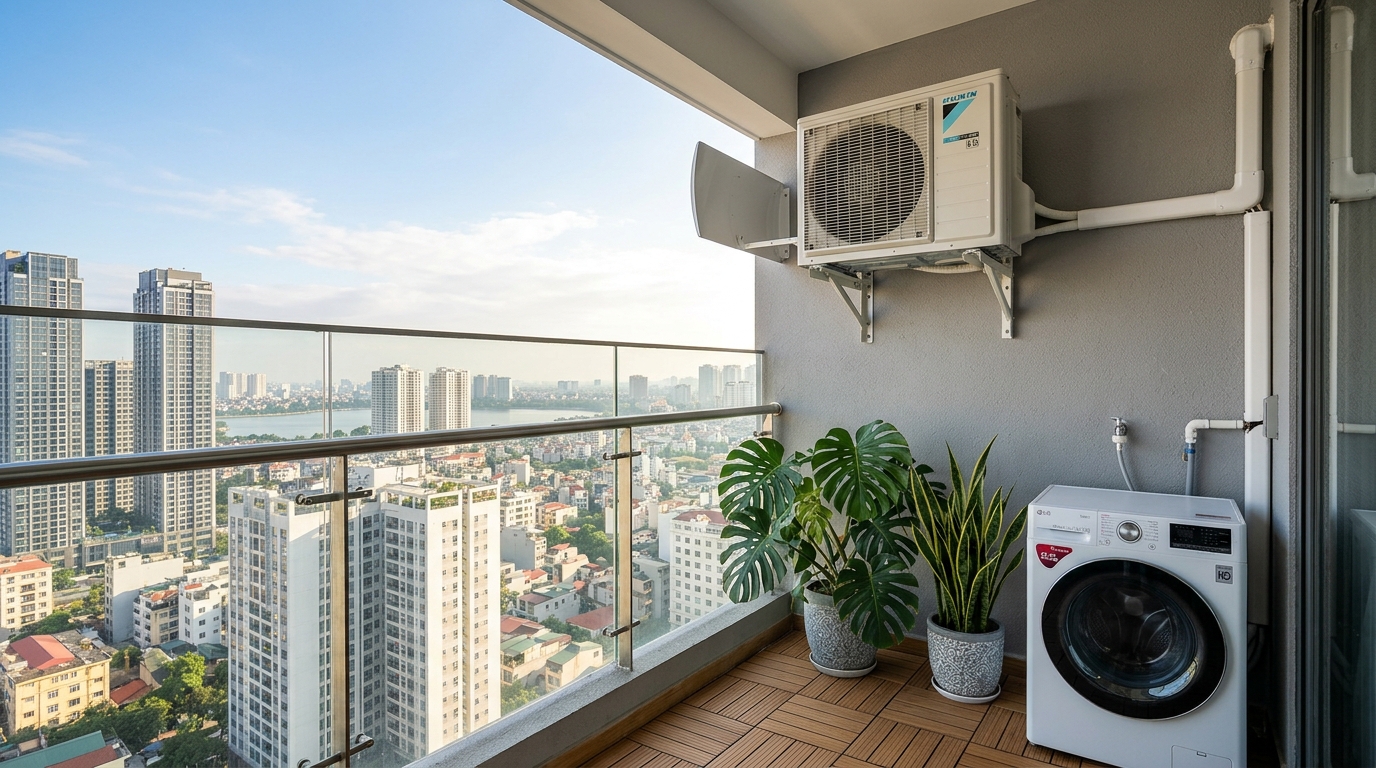 Ban công chung cư Hà Nội thoáng đãng và sạch đẹp sau khi nâng cấp sang hệ thống Multi Daikin 1 dàn nóng