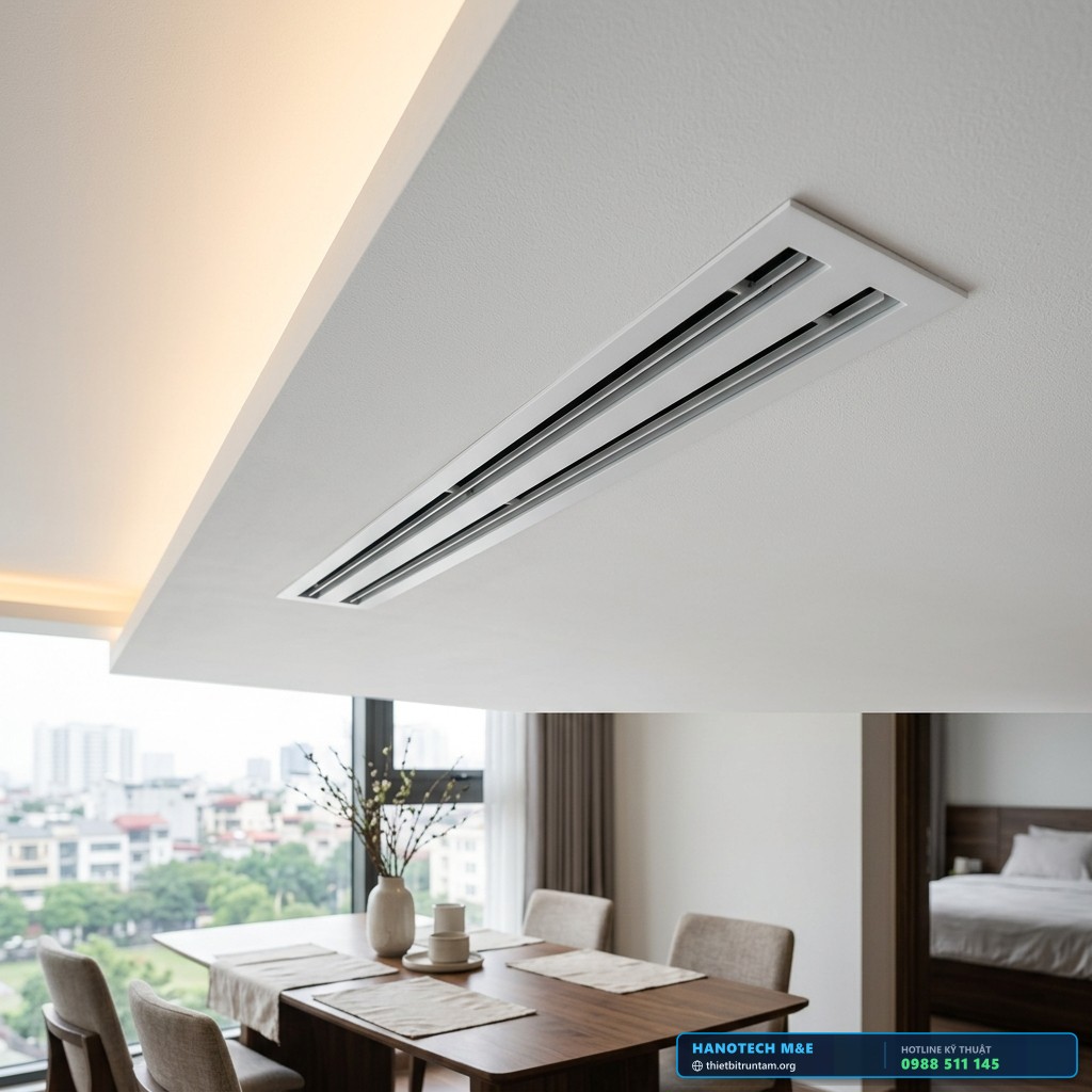 Hoàn thiện miệng gió khe hở Linear Slot dài sang trọng cho điều hòa giấu trần Daikin căn hộ cao cấp