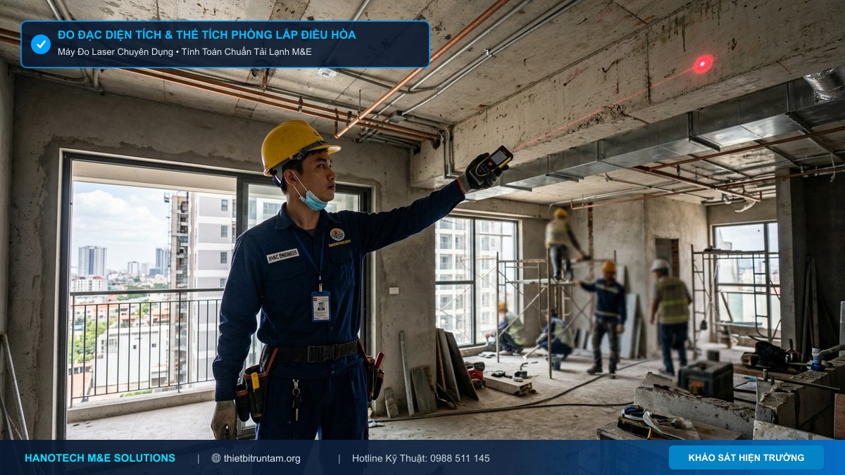 Khảo sát đo đạc diện tích và thể tích không gian phòng lắp điều hòa Daikin bằng máy laser