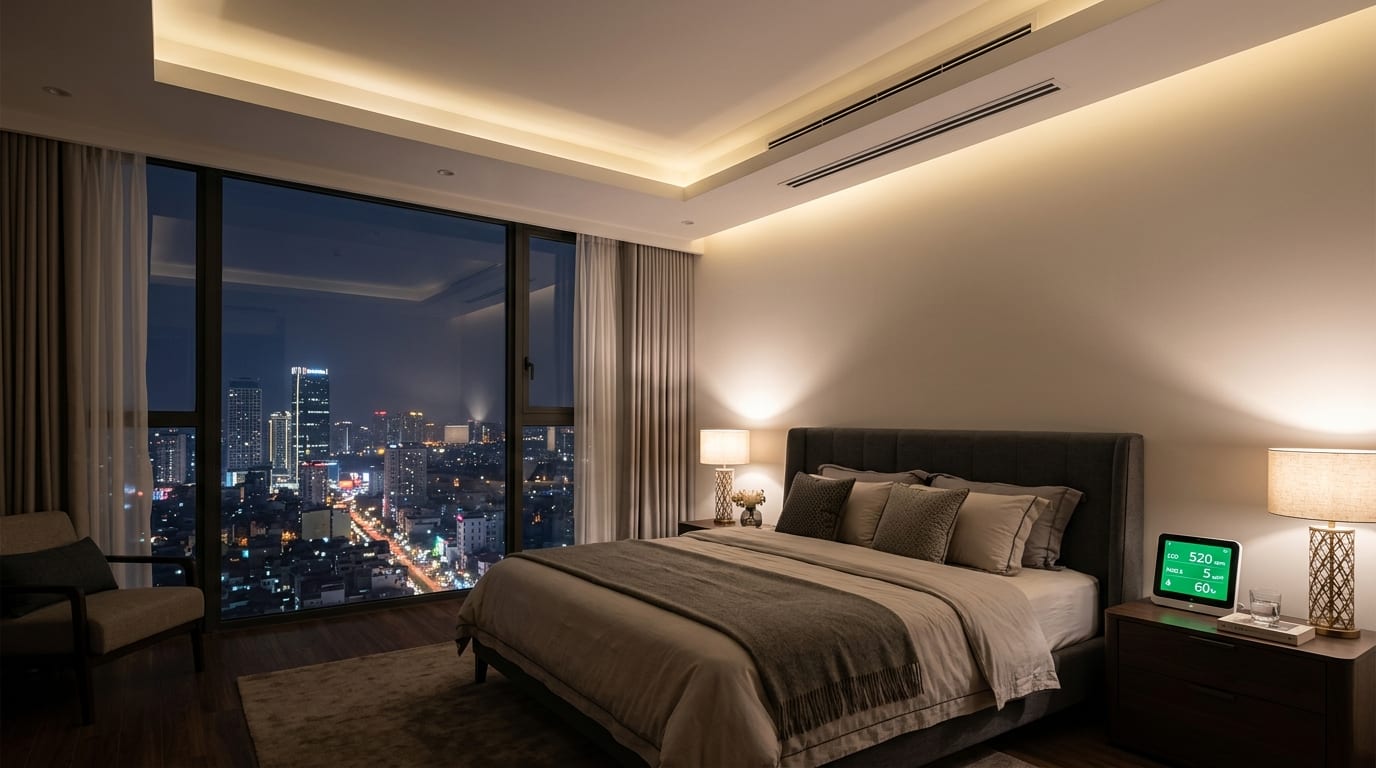 Cấp Gió Tươi Bù Ẩm Lọc Bụi Mịn PM2.5 Phòng Ngủ Chung Cư