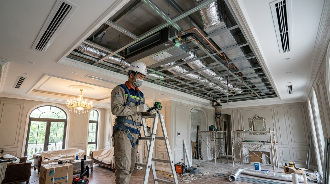 Thi Công Điều Hòa Giấu Trần Âm Trần Biệt Thự TP Việt Trì Phú Thọ