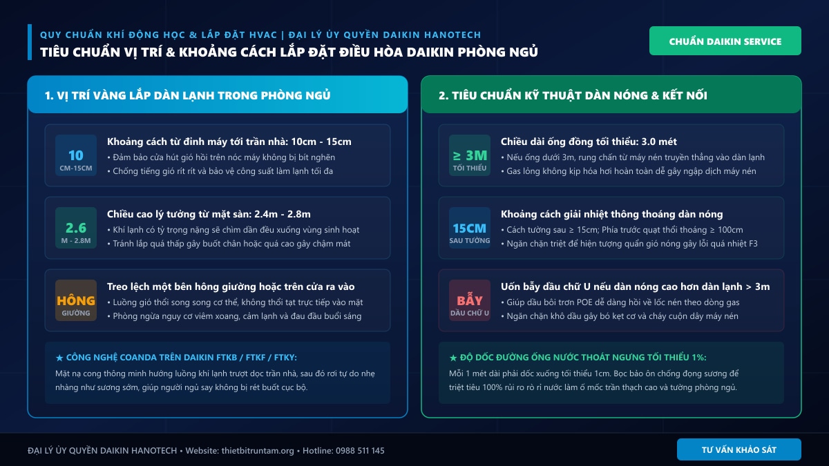 Tiêu Chuẩn Vị Trí & Khoảng Cách Lắp Điều Hòa Daikin Phòng Ngủ