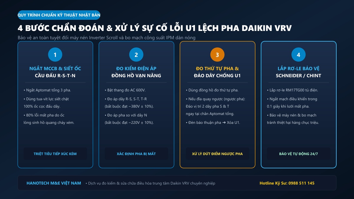 4 bước chẩn đoán và xử lý sự cố lỗi U1 lệch pha Daikin VRV