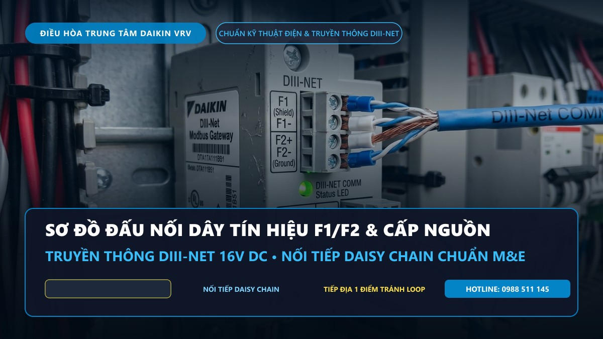 Sơ Đồ Đấu Nối Dây Tín Hiệu F1 F2 & Cấp Nguồn Daikin VRV Chuẩn M&E