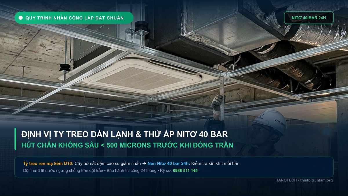 Quy trình nhân công lắp đặt dàn lạnh giấu trần Daikin và thử áp Nitơ 40 bar