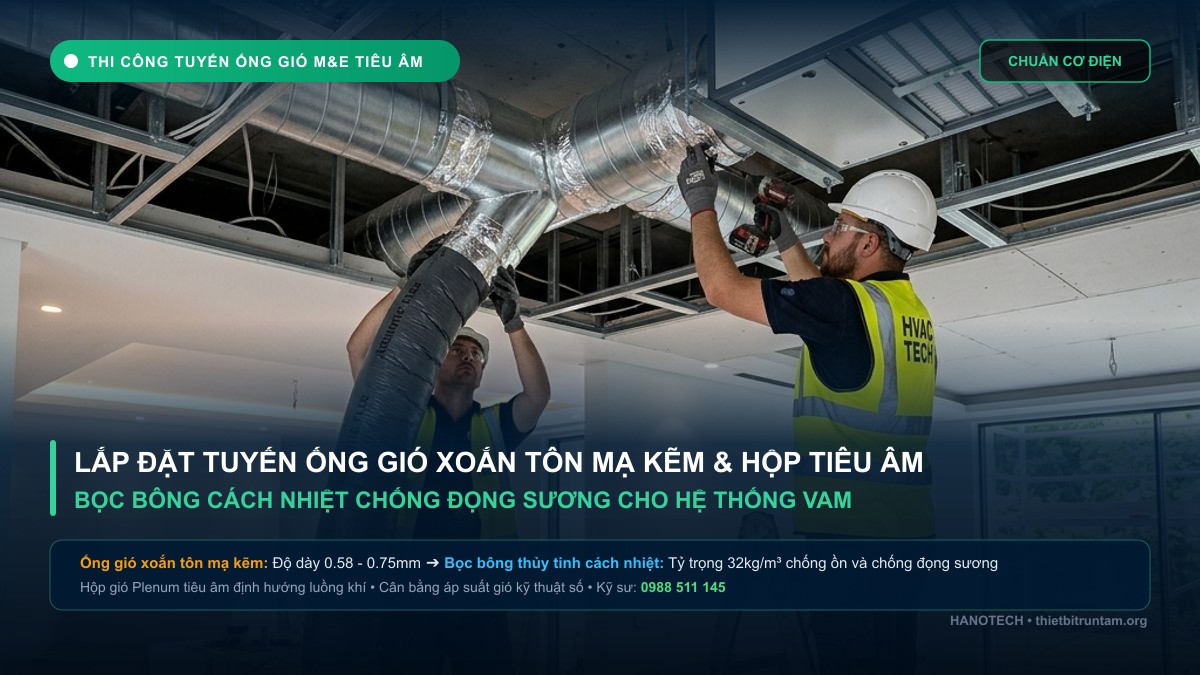 Hình ảnh thi công thực tế tuyến ống gió cấp khí tươi Daikin VAM độc lập trên trần biệt thự
