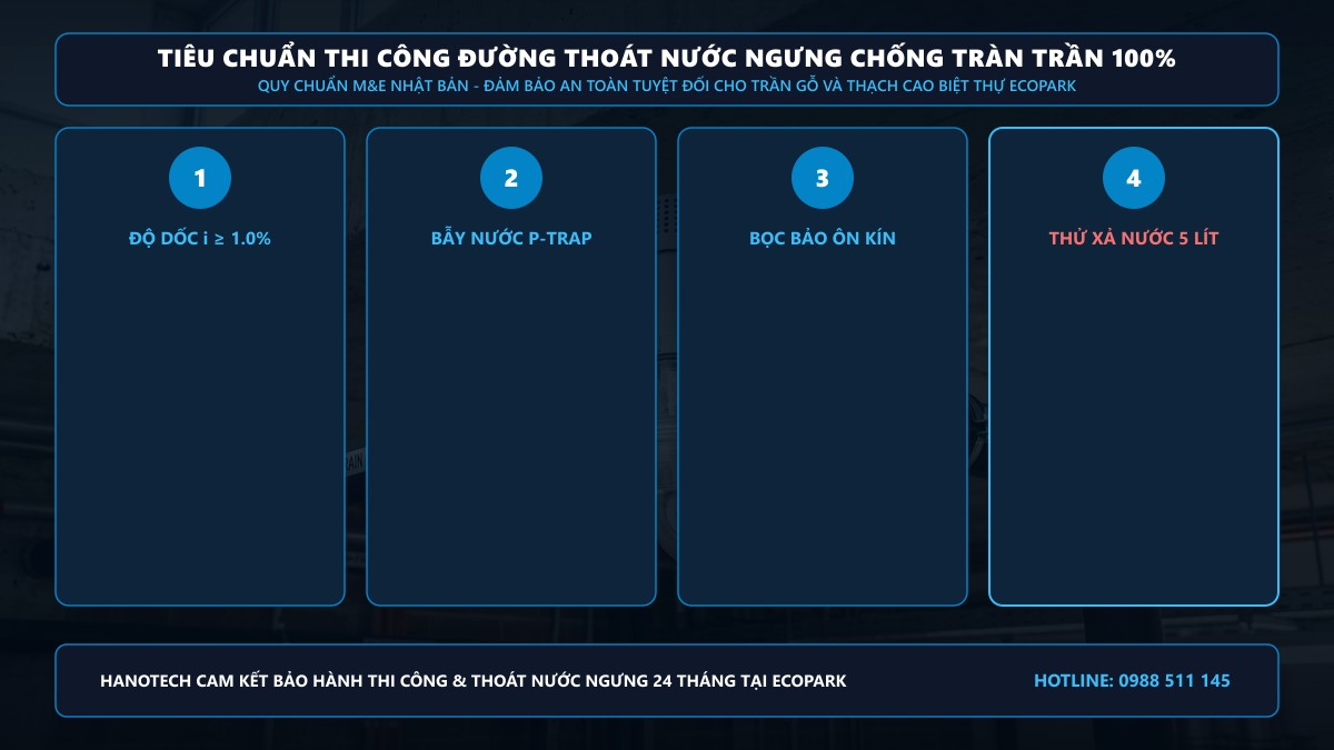 Tiêu chuẩn thi công nước ngưng chống tràn biệt thự Ecopark