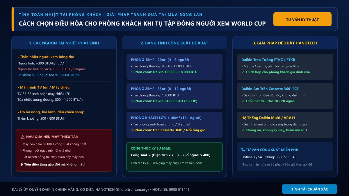 Tính toán tải lạnh phòng khách khi tụ tập đông người xem bóng đá World Cup